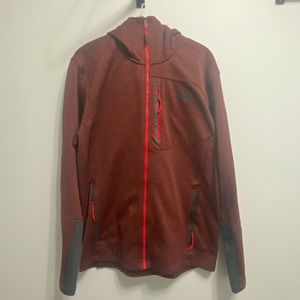 North Face Men’s Full Zip Fleece Hoodie jacket, Large, Red / Maroon